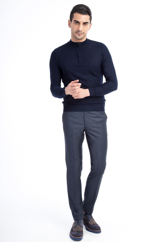 Erkek Giyim - Slim Fit Desenli Klasik Pantolon
