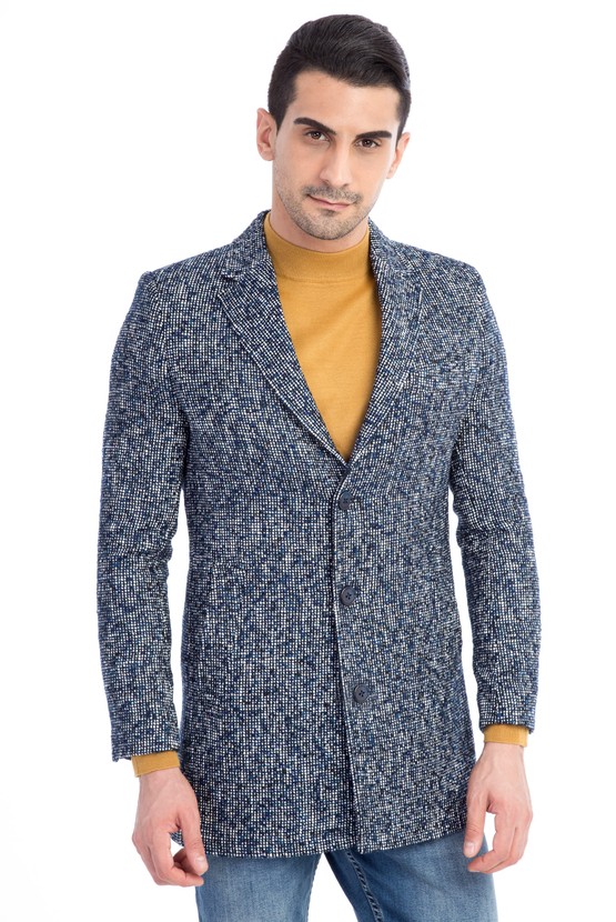Erkek Giyim - Yünlü Desenli Palto