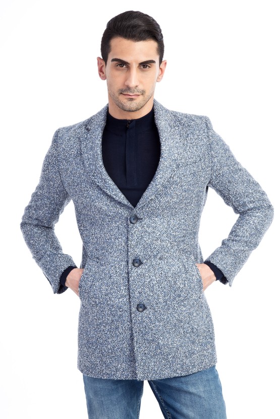 Erkek Giyim - Yünlü Desenli Palto