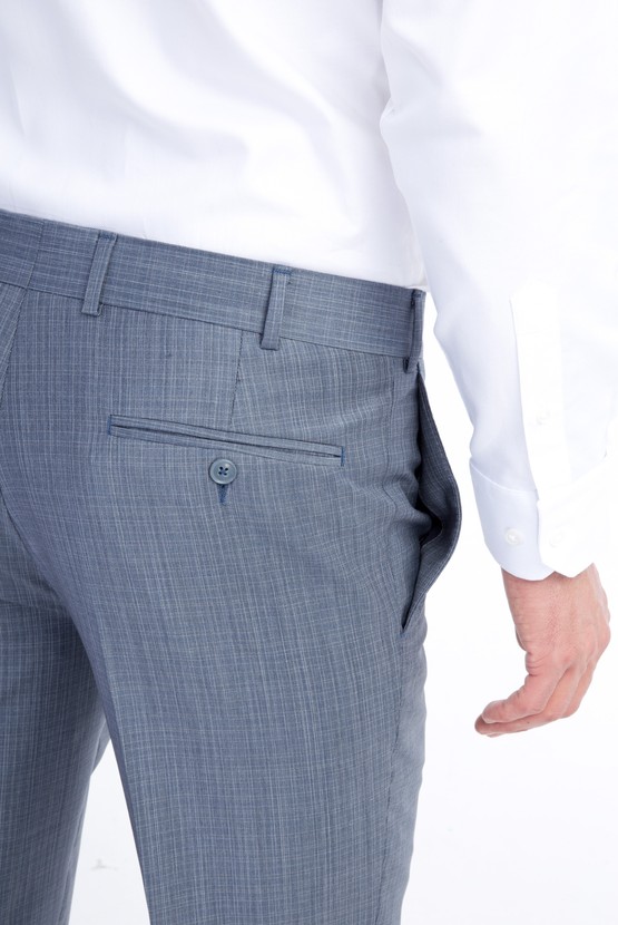 Erkek Giyim - Slim Fit Yünlü Klasik Ekose Pantolon