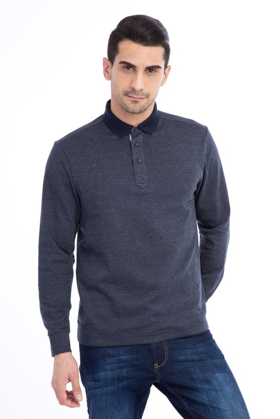 Erkek Giyim - Polo Yaka Desenli Sweatshirt