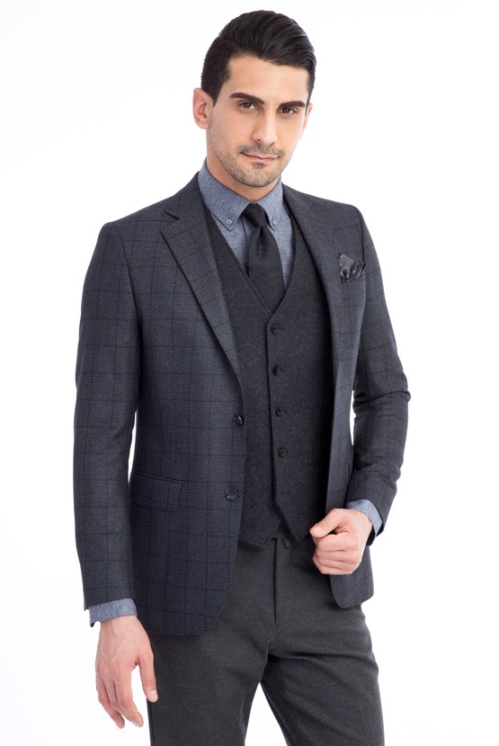 Erkek Giyim - Regular Fit Kareli Ceket