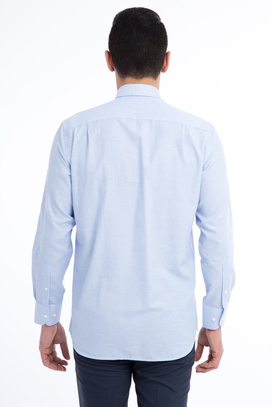 Erkek Giyim - Uzun Kol Regular Fit Çizgili Spor Gömlek