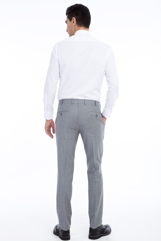 Erkek Giyim - Slim Fit Ekose Yünlü Pantolon