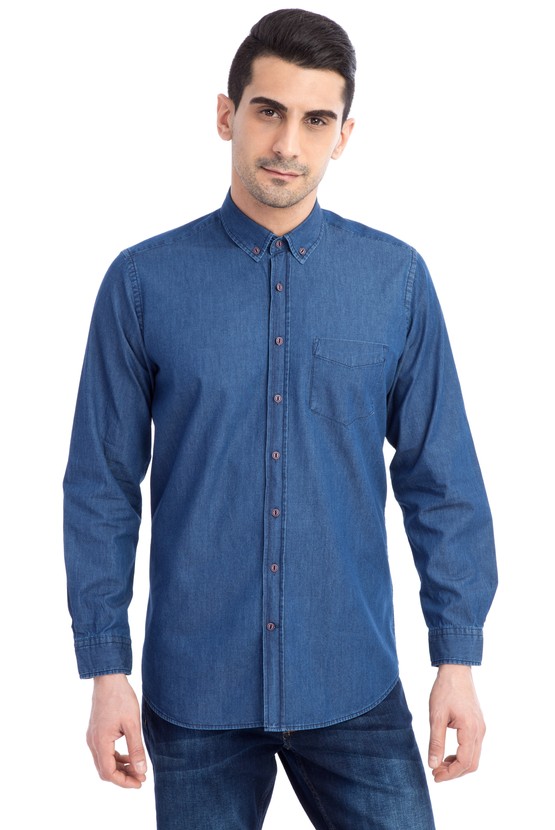 Erkek Giyim - Uzun Kol Regular Fit Denim Gömlek