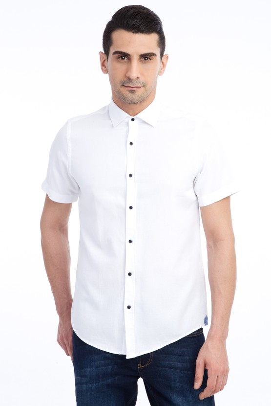 Erkek Giyim - Kısa Kol Tasarım Slim Fit Gömlek