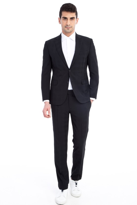 Erkek Giyim - Slim Fit Kareli Takım Elbise
