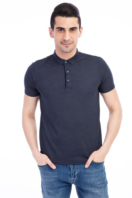 Erkek Giyim - İtalyan Yaka Slim Fit Desenli Tişört