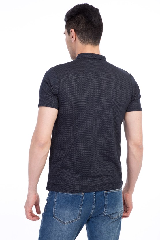 Erkek Giyim - İtalyan Yaka Slim Fit Desenli Tişört
