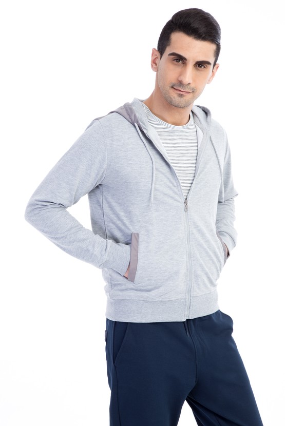 Erkek Giyim - Kapüşonlu Slim Fit Sweatshirt
