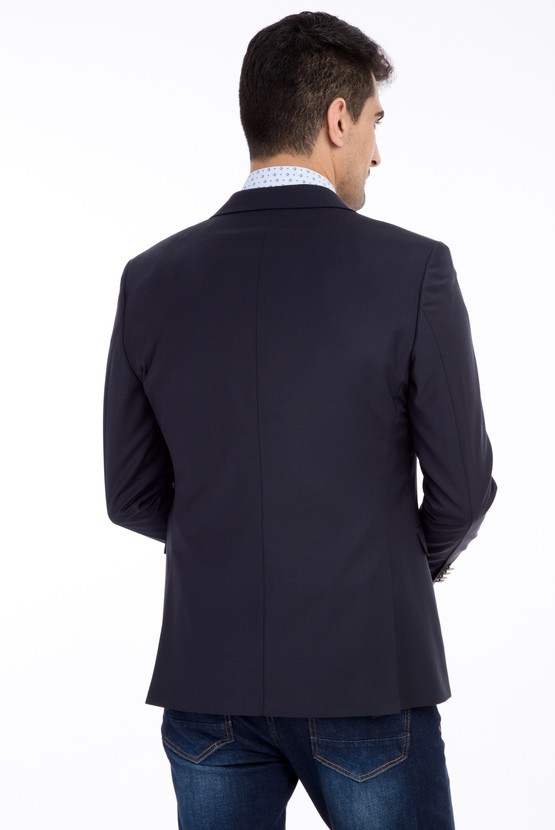 Erkek Giyim - Slim Fit Yünlü Blazer Ceket