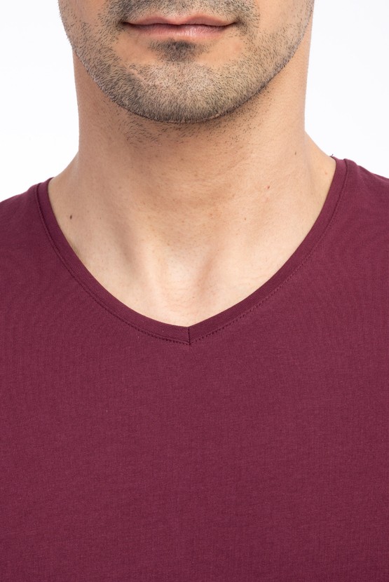 Erkek Giyim - V Yaka Regular Fit Nakışlı Tişört