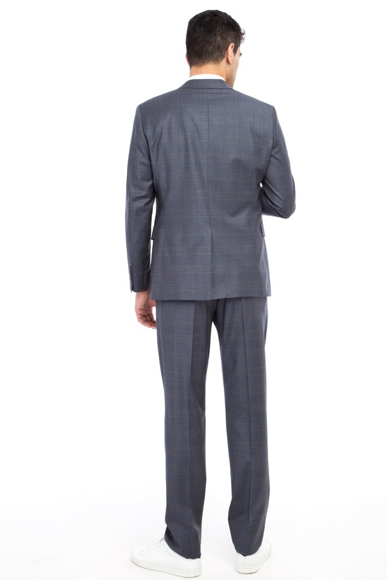 Erkek Giyim - Regular Fit Yünlü Desenli Takım Elbise