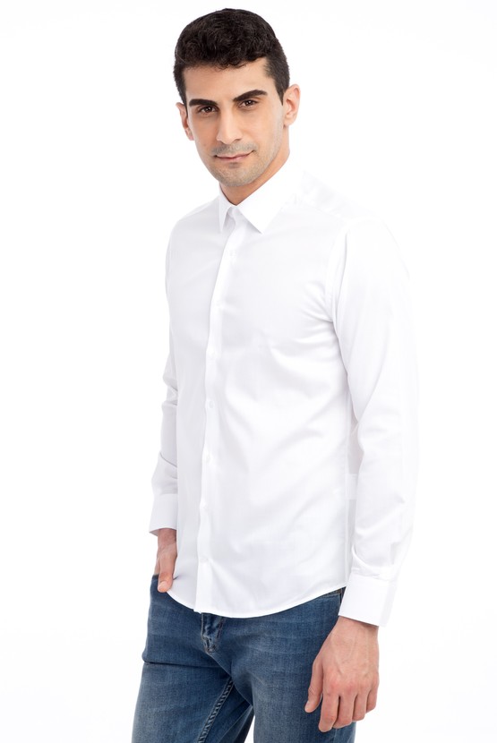 Erkek Giyim - Uzun Kol Non Iron Saten Slim Fit Gömlek