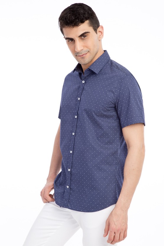Erkek Giyim - Kısa Kol Slim Fit Desenli Gömlek