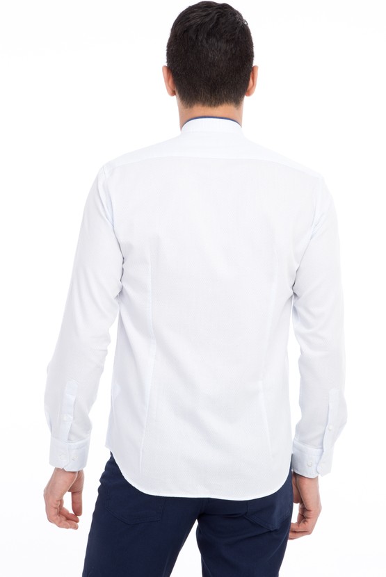 Erkek Giyim - Uzun Kol Hakim Yaka Slim Fit Desenli Gömlek