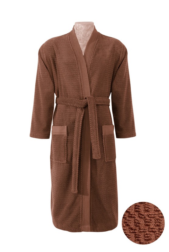 Erkek Giyim - Kimono Yaka Tarçın Jakarlı Pamuk Bornoz
