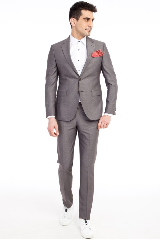 Erkek Giyim - Slim Fit Kuşgözü Takım Elbise
