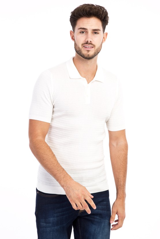 Erkek Giyim - Polo Yaka Örme Slim Fit Tişört