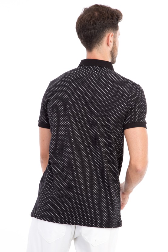 Erkek Giyim - Polo Yaka Desenli Slim Fit Tişört