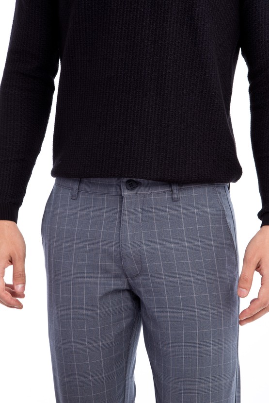 Erkek Giyim - Slim Fit Ekose Spor Pantolon