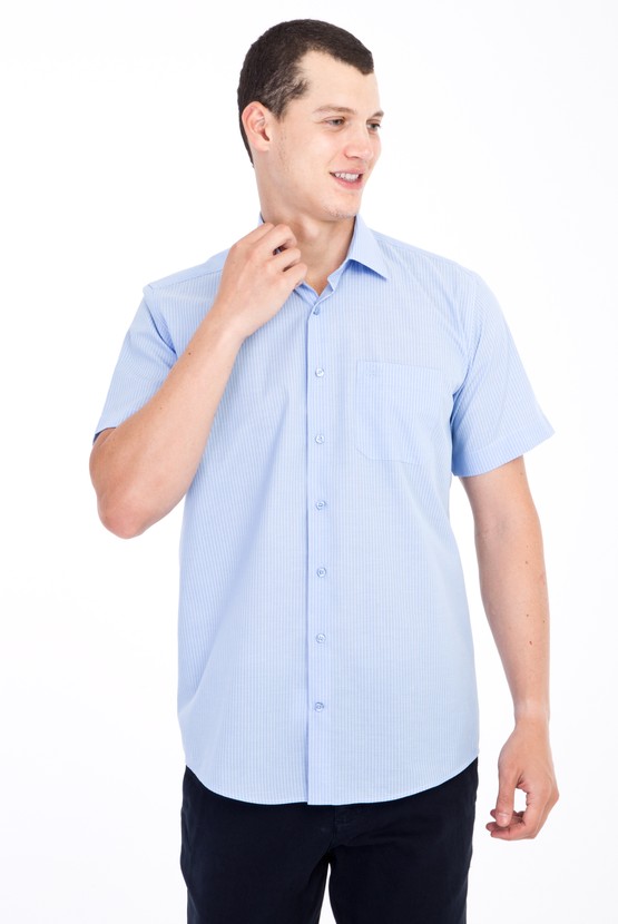 Erkek Giyim - Regular Fit Kısa Kol Çizgili Gömlek
