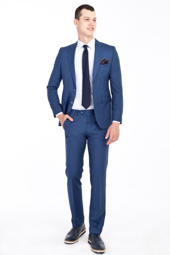 Erkek Giyim - Slim Fit Dar Kesim Desenli Takım Elbise