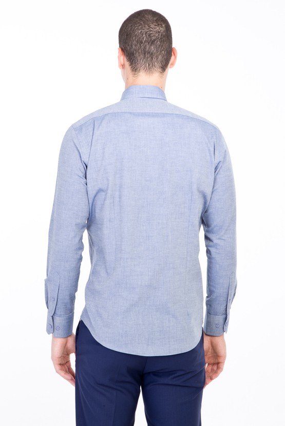 Erkek Giyim - Uzun Kol Düğmeli Yaka Slim Fit Desenli Gömlek