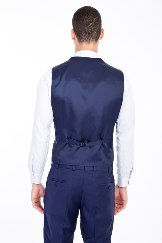 Erkek Giyim - Slim Fit Kombinli Yelekli Ekose Takım Elbise