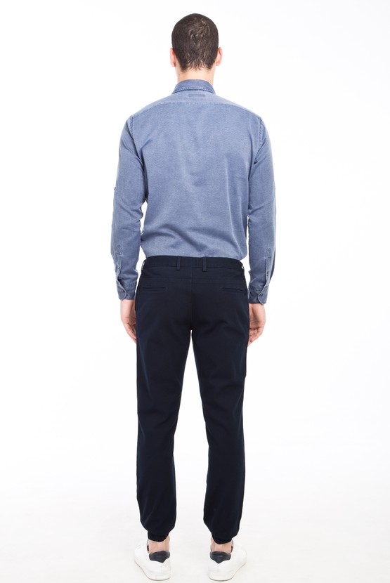 Erkek Giyim - Süper Slim Fit Beli Lastikli İpli Kuşgözü Spor Pantolon