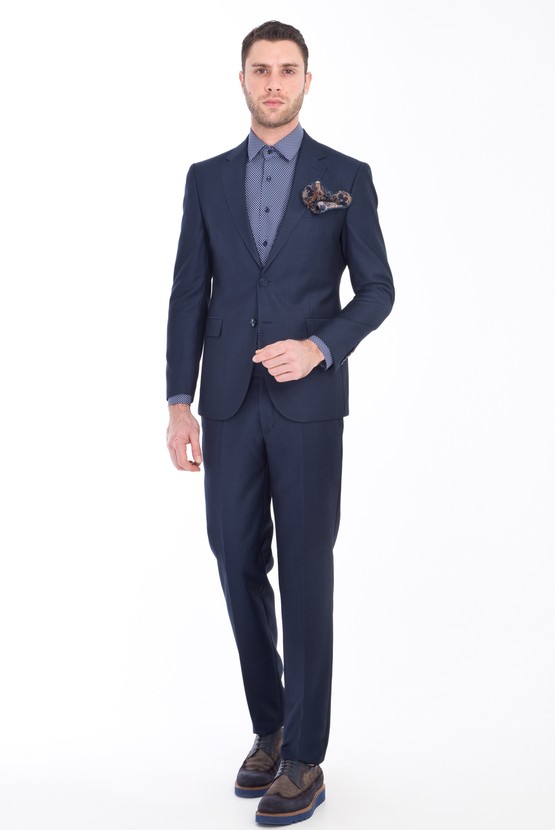 Erkek Giyim - Slim Fit Kuşgözü Takım Elbise
