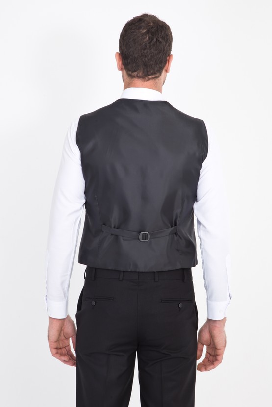 Erkek Giyim - Slim Fit Yelekli Desenli Takım Elbise