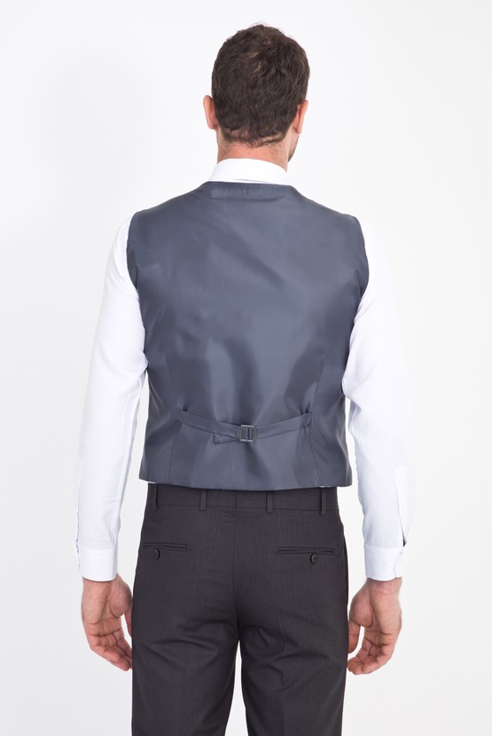 Erkek Giyim - Slim Fit Yelekli Desenli Takım Elbise
