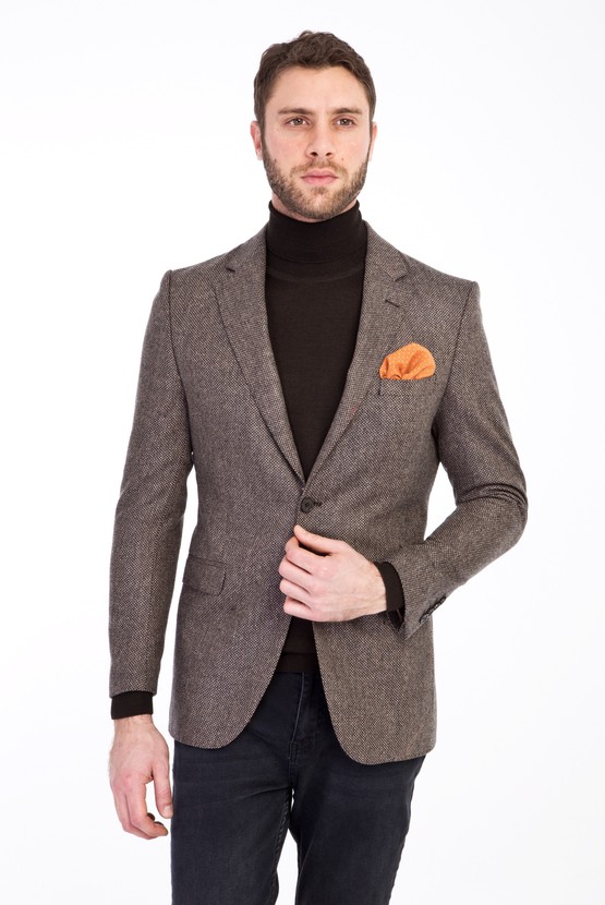 Erkek Giyim - Yünlü Klasik Kuşgözü Ceket