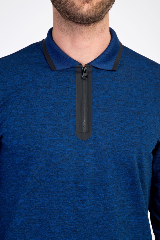 Erkek Giyim - Polo Yaka Fermuarlı Slim Fit Sweatshirt