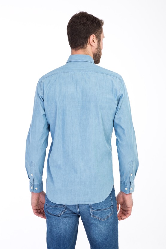 Erkek Giyim - Uzun Kol Slim Fit Denim Gömlek