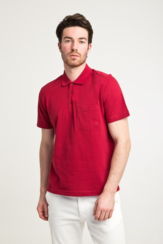 Erkek Giyim - Polo Yaka Düz Regular Fit Tişört