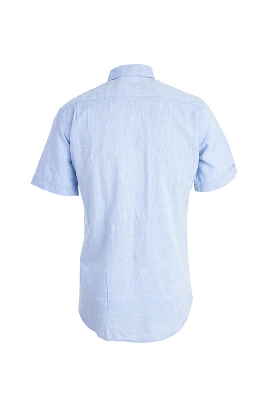 Erkek Giyim - Kısa Kol Regular Fit Keten Desenli Gömlek