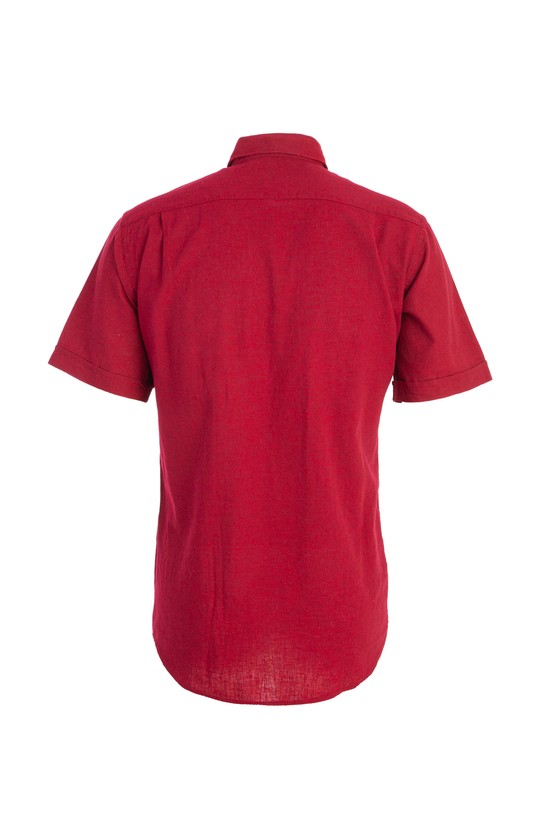 Erkek Giyim - Regular Fit Kısa Kol Keten Desenli Gömlek