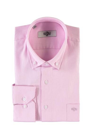 Erkek Giyim - PEMBE XXL Beden Uzun Kol Regular Fit Desenli Oxford Pamuk Gömlek