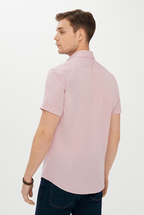 Erkek Giyim - Kısa Kol Slim Fit Desenli Gömlek