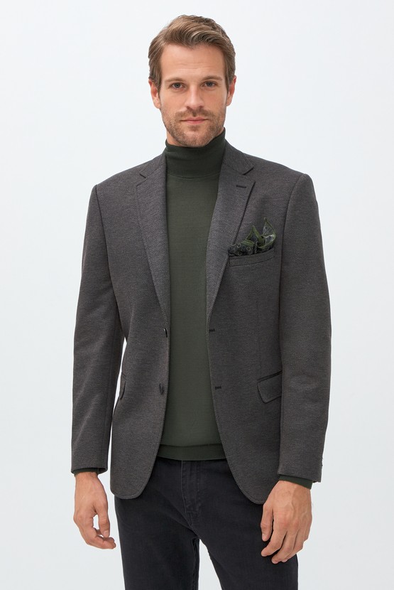 Erkek Giyim - Slim Fit Kuşgözü Örme Ceket