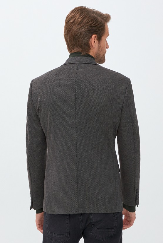 Erkek Giyim - Slim Fit Kuşgözü Örme Ceket
