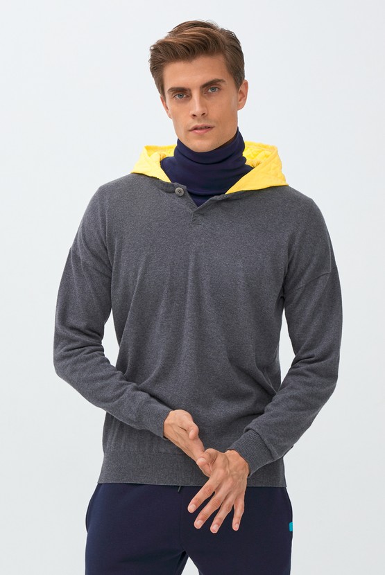 Erkek Giyim - Kapüşonlu Triko/Pamuk Sweatshirt