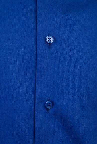 Erkek Giyim - SAKS MAVİ XL Beden Uzun Kol Slim Fit Non Iron Klasik Pamuklu Gömlek
