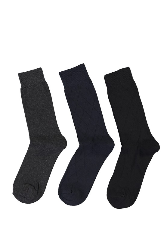 Erkek Giyim - 3'lü Desenli Pamuklu Çorap Seti