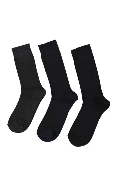 Erkek Giyim - SİYAH 40-44 Beden 3'lü Düz Pamuklu Çorap Seti