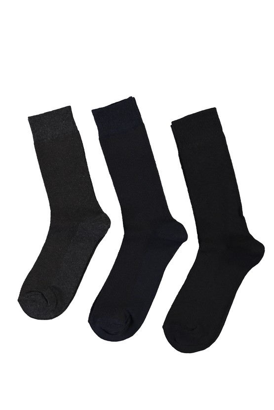 Erkek Giyim - 3'lü Düz Pamuklu Çorap Seti