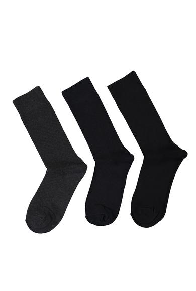 Erkek Giyim - SİYAH 40-44 Beden 3'lü Düz Pamuklu Çorap Seti