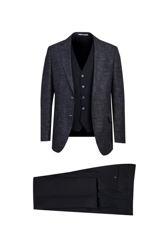 Erkek Giyim - Regular Fit Yelekli Kombinli Takım Elbise